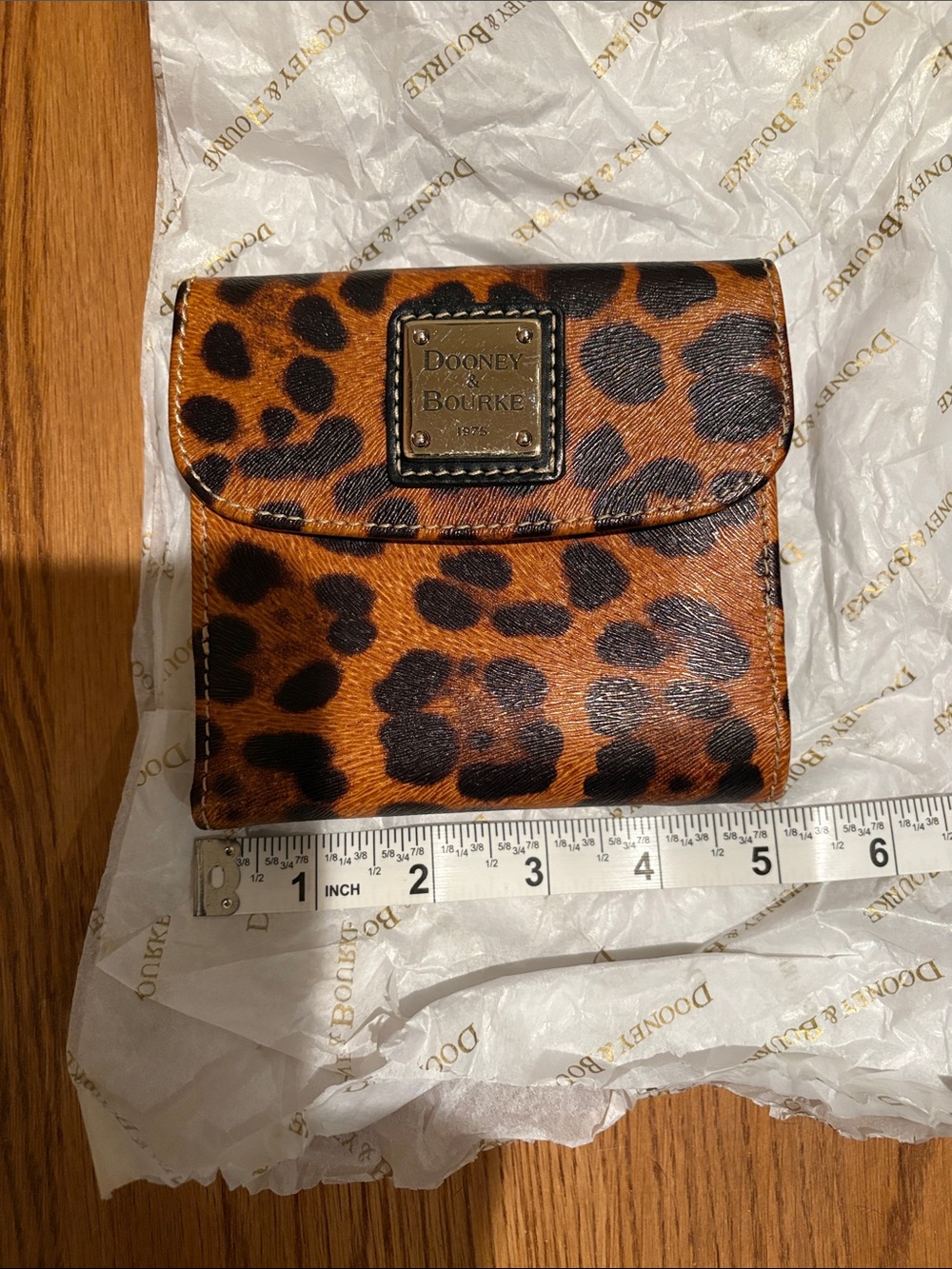 Dooney & Bourke Leopard Compact Card Wallet in Brown and Black